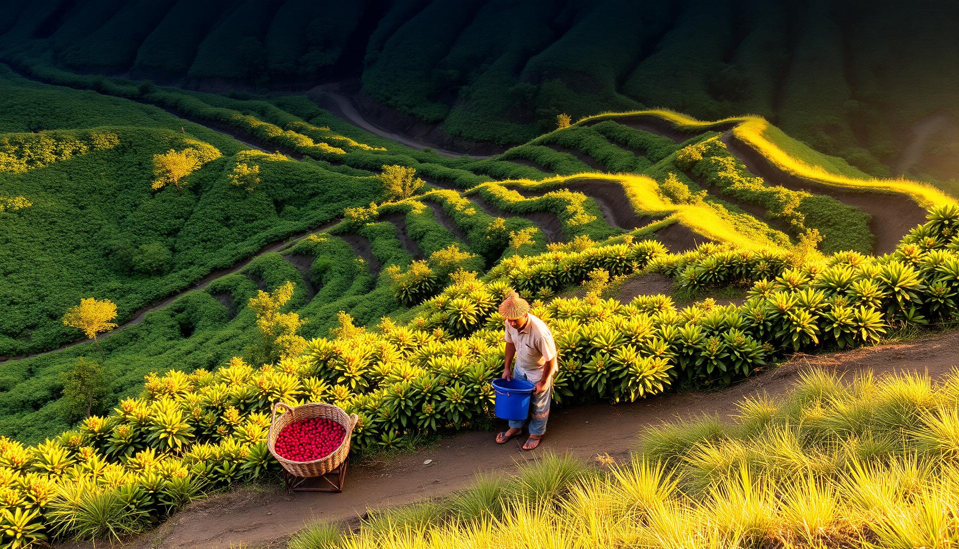 Petani kopi di lereng Gunung Bromo